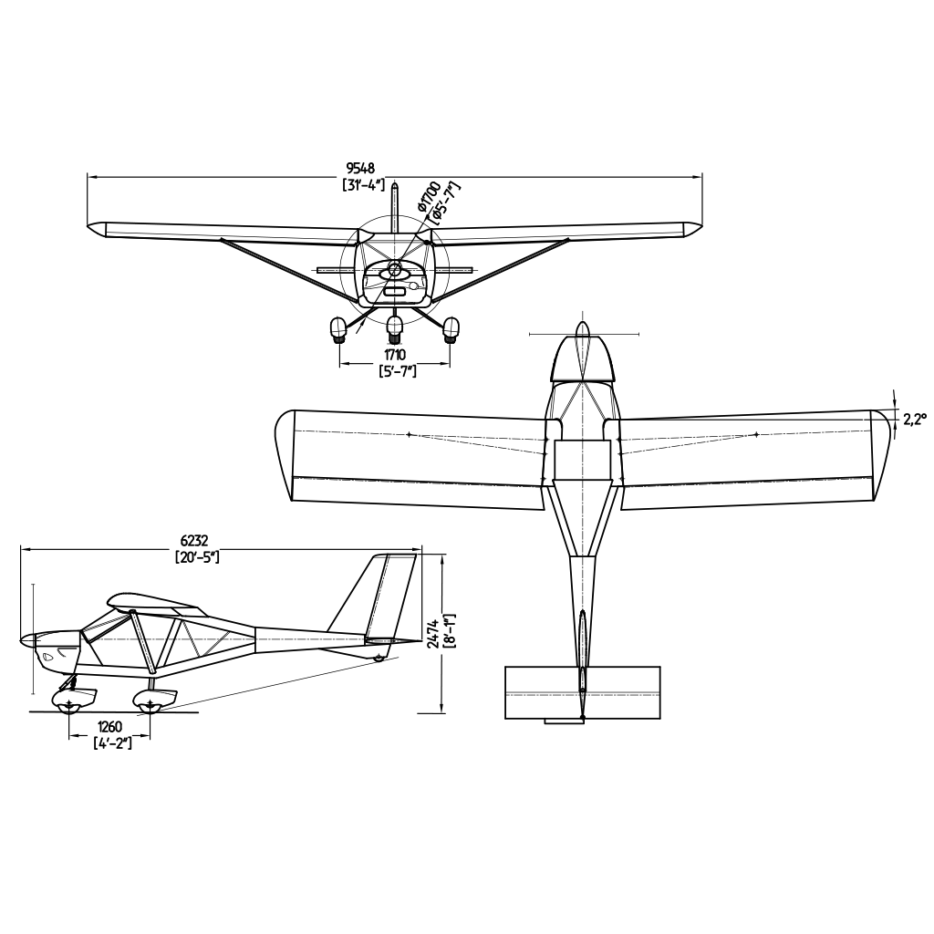 Technický výkres Aeroprakt A-22 Foxbat