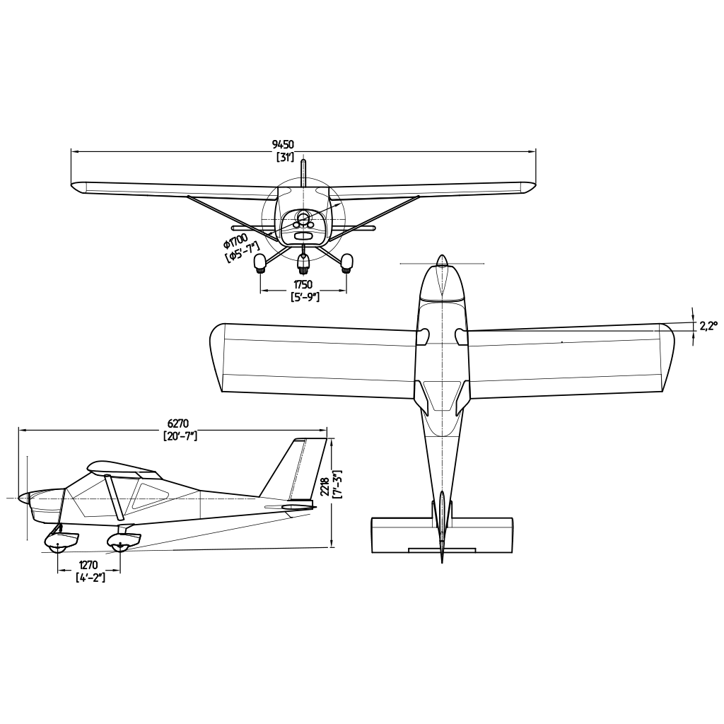 Technický výkres Aeroprakt A-32 Vixxen